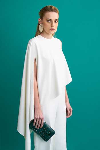 Buy_NOTEBOOK_White Terry Rayon Plain Round Lucy Drape Sleeve Jumpsuit _Online_at_Aza_Fashions