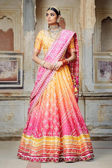 Pink & Orange Embroidered Lehenga Set Design by Anushree Reddy at Pernia's  Pop Up Shop 2024