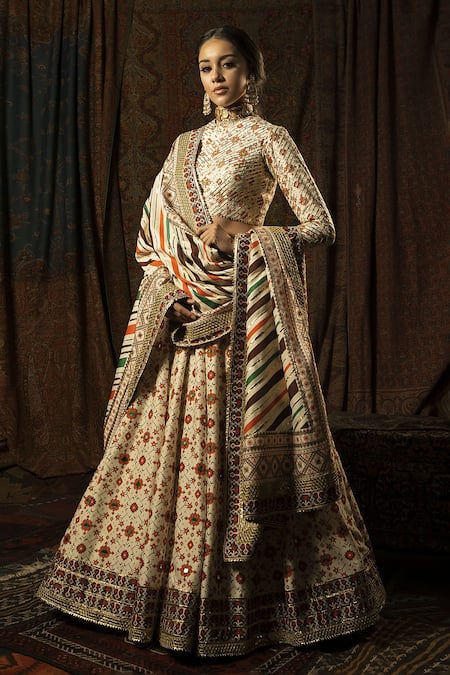 Mayyur Girotra Couture Khalis Silk Patola Print Bridal Lehenga Set 