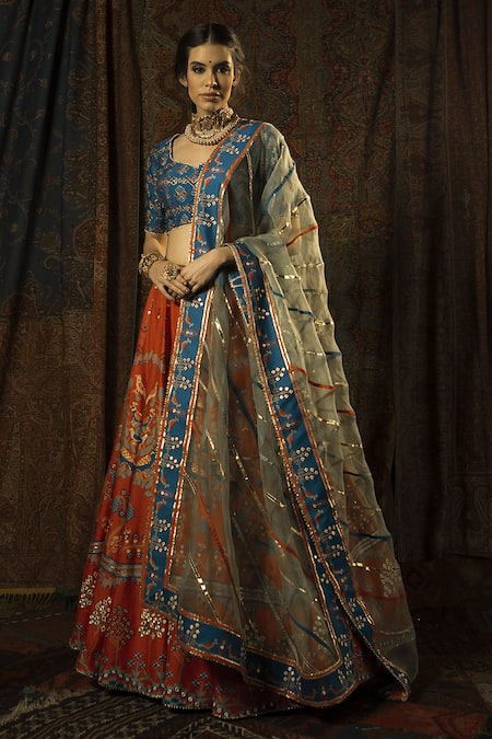 Mayyur Girotra Couture Maurya Silk Patola Print Bridal Lehenga Set 