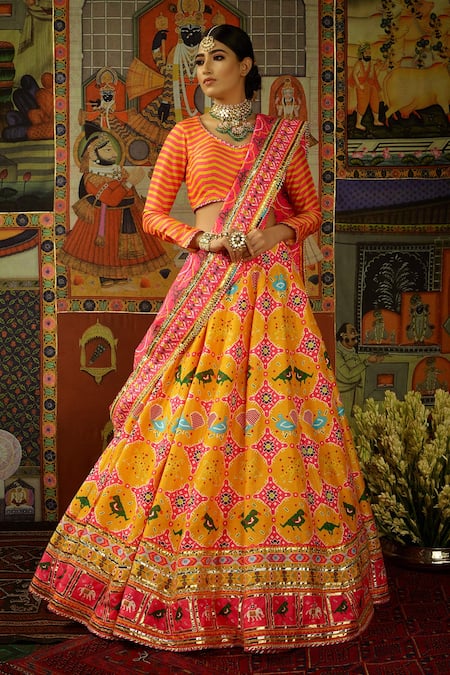 Mayyur Girotra Couture Darbar Silk Patola Print Bridal Lehenga Set 