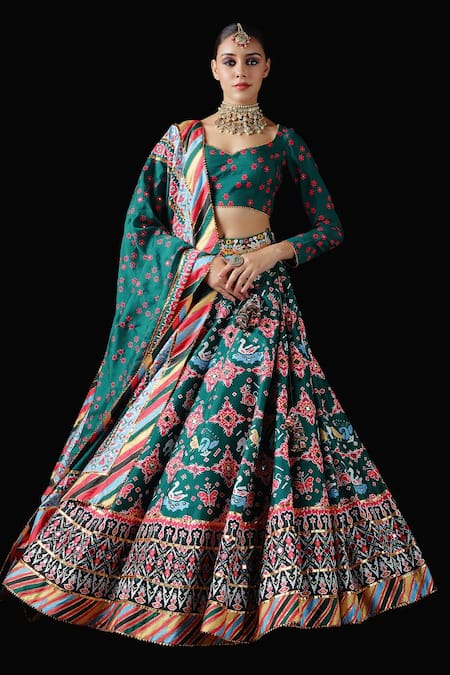 Mayyur Girotra Couture Popat Kunjar Silk Bridal Lehenga Set 