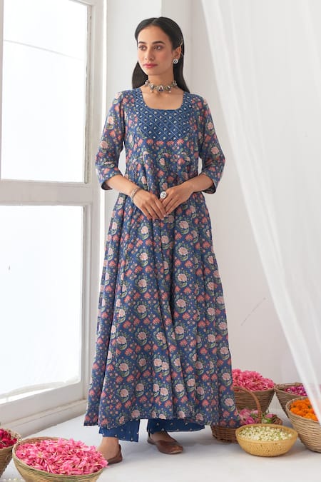 Negra Elegante Peony Printed Anarkali & Pant Set 