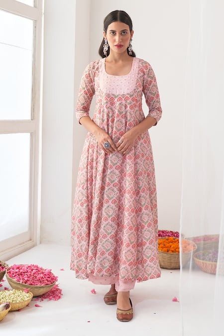 Negra Elegante Peony Printed Anarkali & Pant Set 