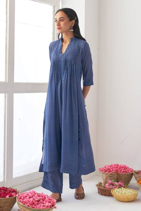 Buy Negra Elegante Blue Chanderi, Cotton Silk Digital Print, Mirrors V Neck Peony Kurta Set Online at Aza Fashions Buy_Negra Elegante_Blue Chanderi, Cotton Silk Digital Print, Mirrors V Neck Peony Kurta Set _Online_at_Aza_Fashions