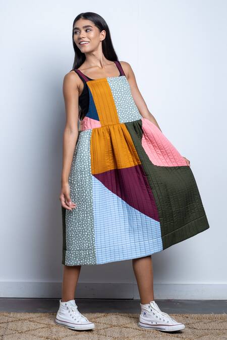 Doodlage_Multi Color Zero Waste Perle Quilted Dress_Online_at_Aza_Fashions