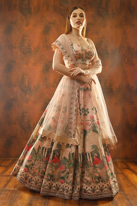 Archana Kochhar_Pink Lehenga And Blouse Raw Silk Dupatta Net Regal Paradise Printed Bridal Set _Online_at_Aza_Fashions
