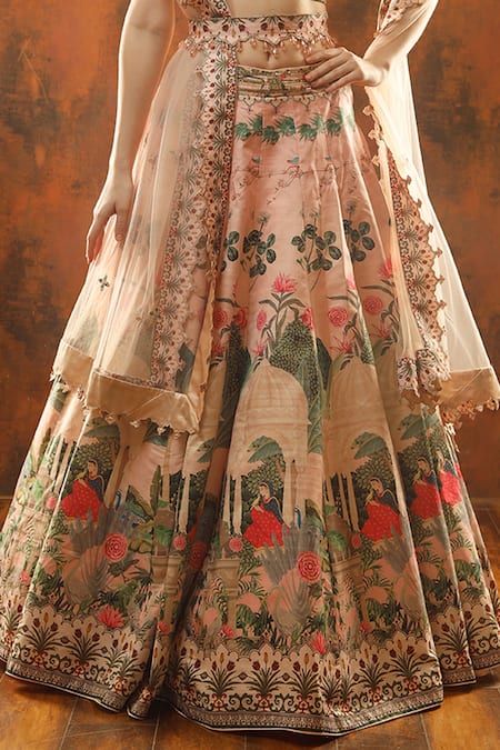 Shop_Archana Kochhar_Pink Lehenga And Blouse Raw Silk Dupatta Net Regal Paradise Printed Bridal Set _Online_at_Aza_Fashions