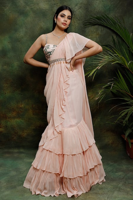 Archana Kochhar Ruffle Pre-Draped Saree With Blouse 