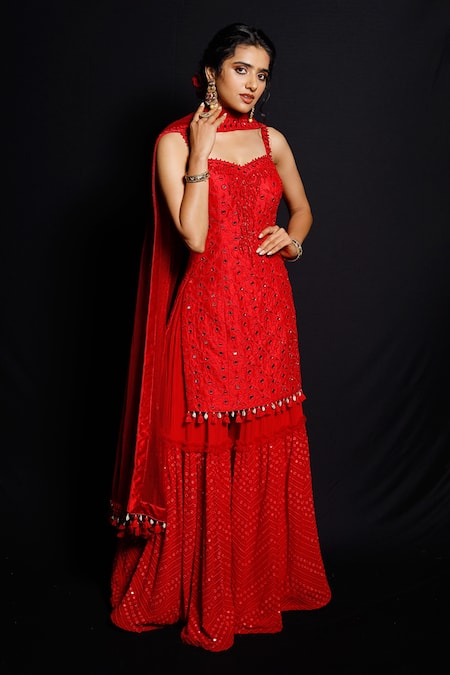 Archana Kochhar Shimmer Rouge Kurta Sharara Set 