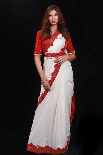 Archana Kochhar Shimmering Rouge Saree With Blouse 