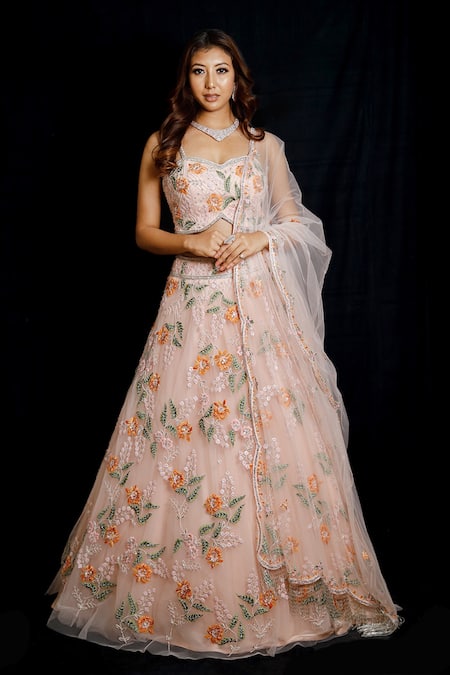Archana Kochhar Net Floral Embroidered Lehenga Set 
