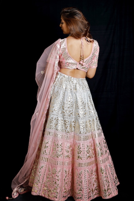 FABPIXEL Blue & Pink Embellished Semi-Stitched Lehenga & Unstitched Blouse  With Dupatta - Absolutely Desi