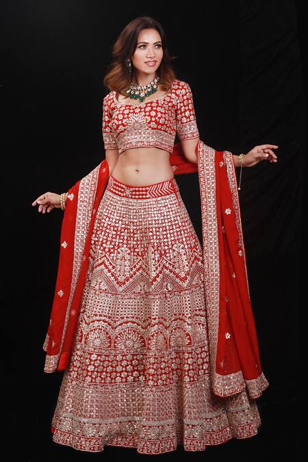 White & Red Lehenga Set — SunandaKumar