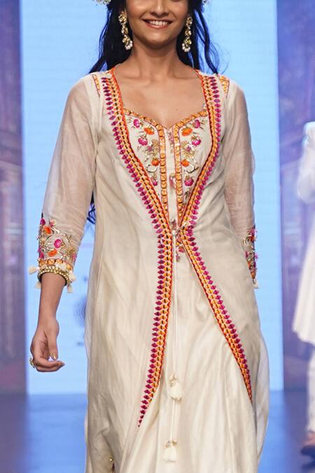 Archana Kochhar White Kurta And Jacket Chanderi (vegan & Eco Friendly) Embroidered Set With Online at Aza Fashions Archana Kochhar_White Kurta And Jacket Chanderi (vegan & Eco Friendly) Embroidered Set With _Online_at_Aza_Fashions