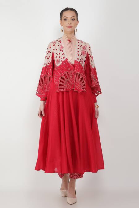 Shop_Jajaabor_Pink Silk Chanderi Sequin Round Cape And Anarkali Set_Online_at_Aza_Fashions