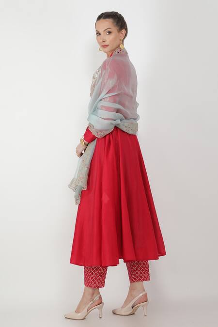 Jajaabor Blue Silk Organza Sequin Dupatta 2