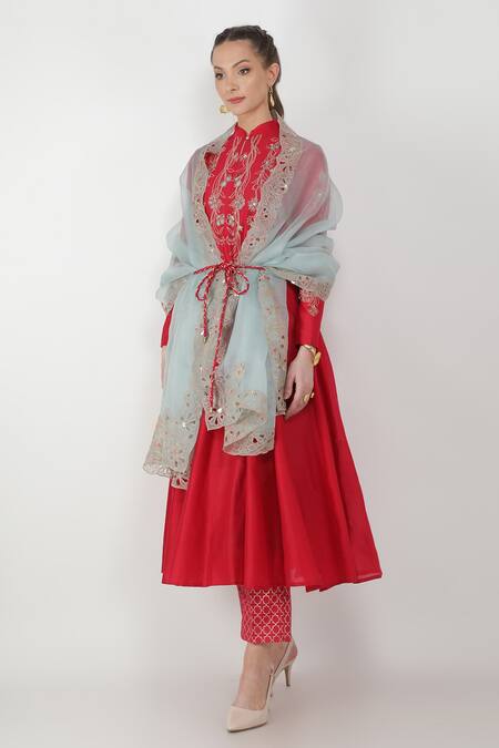 Jajaabor Blue Silk Organza Sequin Dupatta 3