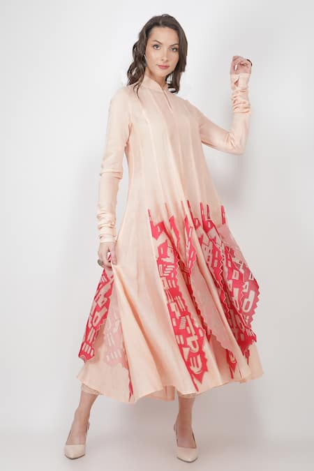 Jajaabor_Pink Chanderi And Organza Band Anarkali & Pant Set_Online_at_Aza_Fashions