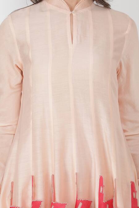 Jajaabor_Pink Chanderi And Organza Band Anarkali & Pant Set_at_Aza_Fashions