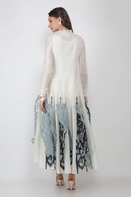 Shop_Jajaabor_White Chanderi And Organza Band Anarkali & Pant Set _at_Aza_Fashions