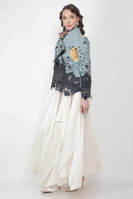 Jajaabor_White Silk Chanderi Draped Skirt_Online_at_Aza_Fashions