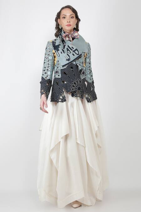 Shop_Jajaabor_White Silk Chanderi Draped Skirt_Online_at_Aza_Fashions