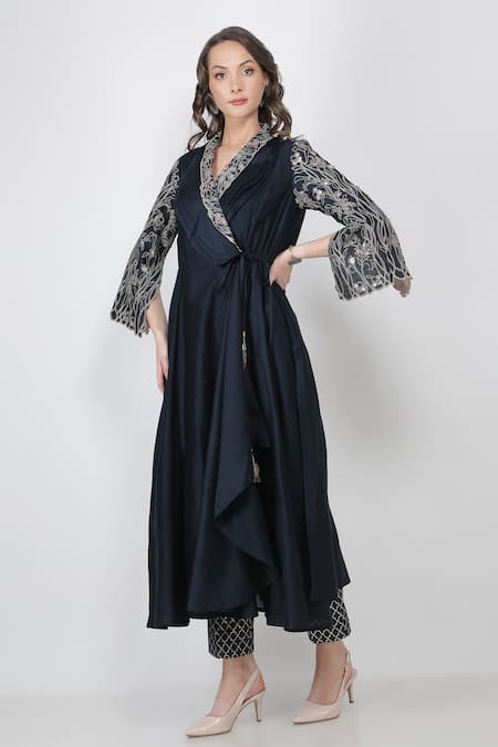 Jajaabor Silk Chanderi Angarkha Kurta & Pant Set 