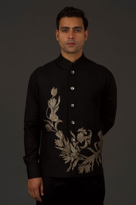 Rohit Bal Linen Floral Embroidered Bundi 