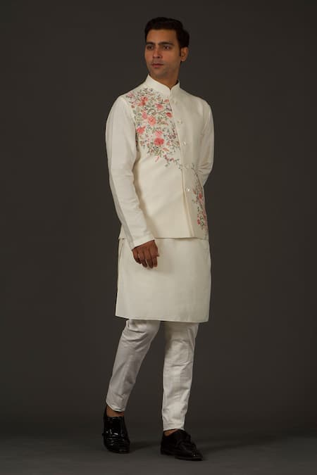 Rohit Bal Linen Floral Embroidered Bundi 