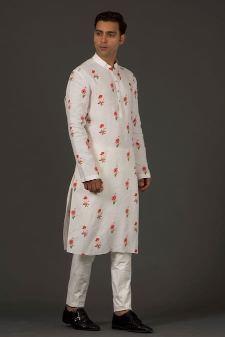 Rohit Bal Linen Floral Print Kurta Set 