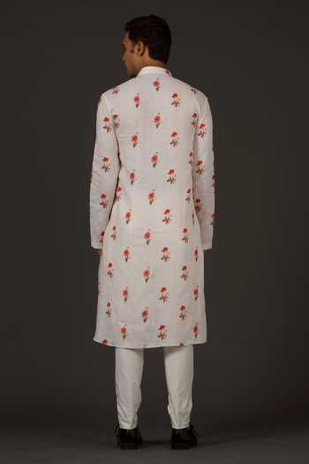 Rohit Bal Linen Floral Print Kurta Set 