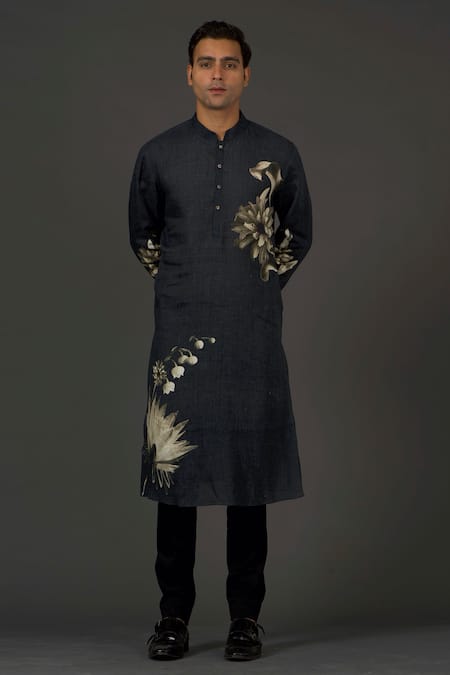 Rohit Bal Linen Floral Print Kurta Set 