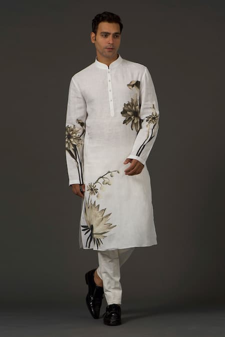 Rohit Bal Linen Floral Print Kurta Set 