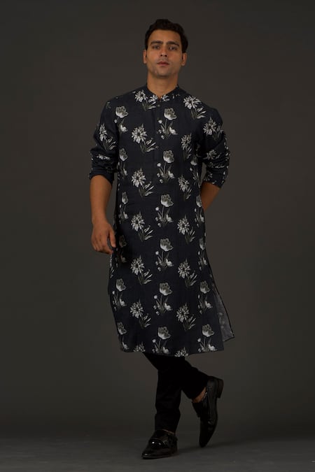 Rohit Bal Linen Floral Print Kurta Set 