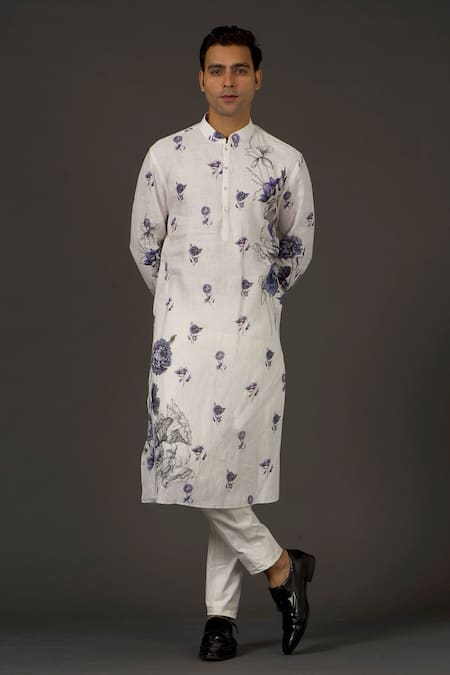 Rohit Bal Linen Floral Print Kurta Set 