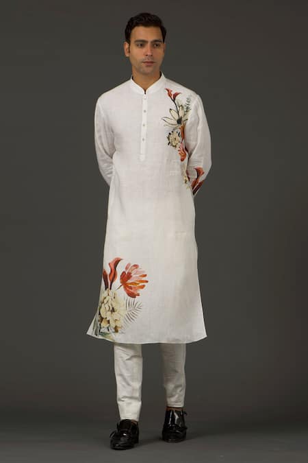 Rohit Bal Linen Floral Print Kurta Set 