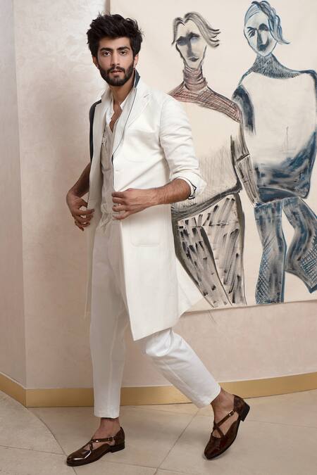 Buy_Jatin Malik_Blue Cotton Linen Overcoat _Online_at_Aza_Fashions