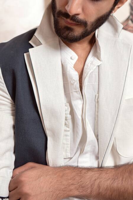 Shop_Jatin Malik_Blue Cotton Linen Overcoat _Online_at_Aza_Fashions