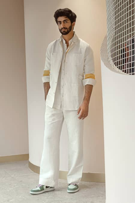 Jatin Malik Cotton Linen Overshirt & Pant Set 