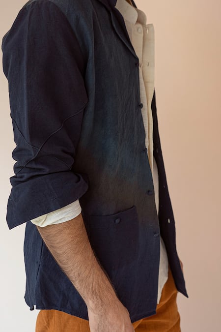 Buy_Jatin Malik_Blue Cotton Linen Overshirt And Pant Set_Online_at_Aza_Fashions