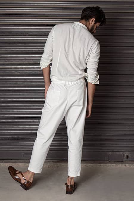 Buy_Jatin Malik_White Cotton Linen Ombre Overshirt And Pant Set _Online_at_Aza_Fashions