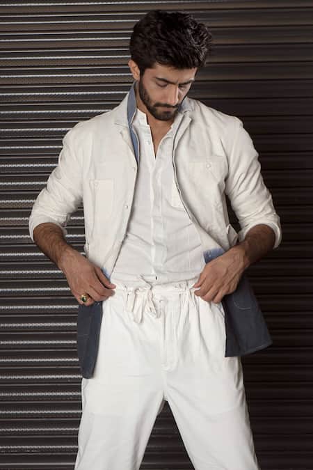 Shop_Jatin Malik_White Cotton Linen Ombre Overshirt And Pant Set _Online_at_Aza_Fashions