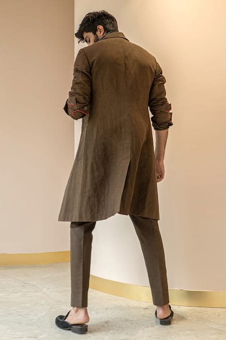 Jatin Malik Cotton Linen Overcoat & Pant Set 