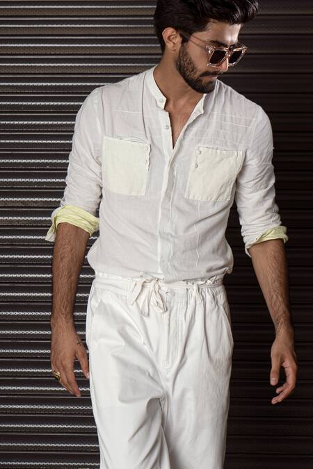Buy Jatin Malik White Cotton Shirt And Pant Set Online at Aza Fashions Buy_Jatin Malik_White Cotton Shirt And Pant Set _Online_at_Aza_Fashions