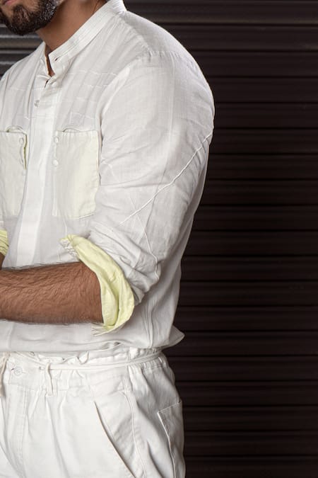 Jatin Malik White Cotton Shirt And Pant Set at Aza Fashions Jatin Malik_White Cotton Shirt And Pant Set _at_Aza_Fashions