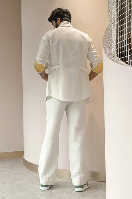 Buy White Cotton Linen Plain Overshirt For Men by Jatin Malik