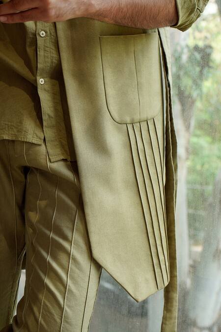 Shop_Jatin Malik_Green Cotton Linen Overcoat _Online_at_Aza_Fashions