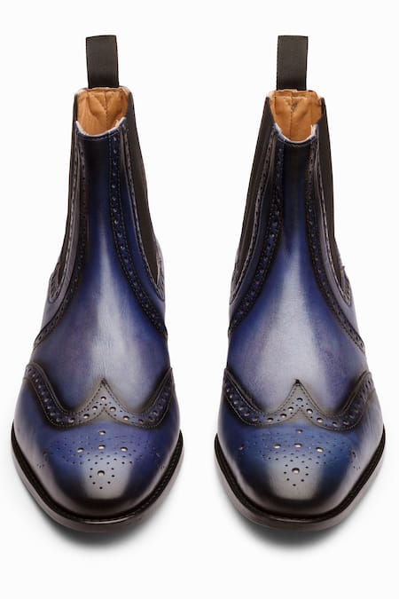 Shop 3dm Lifestyle Blue Leather Wingtip Chelsea Brogue Boots at Aza Fashions Shop_3dm Lifestyle_Blue Leather Wingtip Chelsea Brogue Boots _at_Aza_Fashions