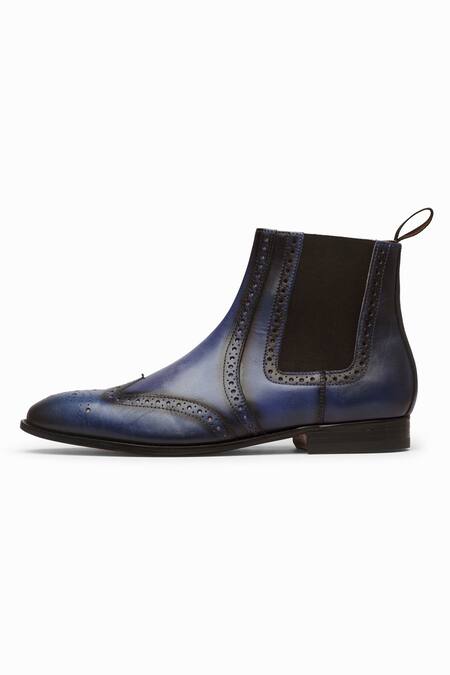 Buy 3dm Lifestyle Blue Leather Wingtip Chelsea Brogue Boots Online at Aza Fashions Buy_3dm Lifestyle_Blue Leather Wingtip Chelsea Brogue Boots _Online_at_Aza_Fashions
